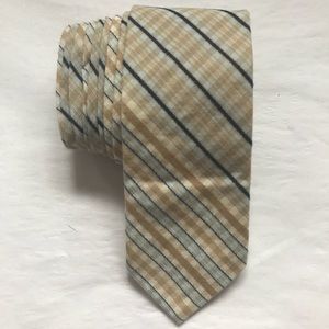 Vintage skinny tie mid century modern tan and blue